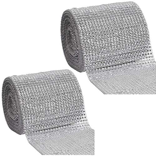 KINJOEK 2 Rolls 24 Row 10 Yards Bling Rhinestone Diamond Mesh Ribbon Wrap for DIY, Wedding Decorations, Cake, Birthday Party Supplies, Arts, Crafts ?60FT?
