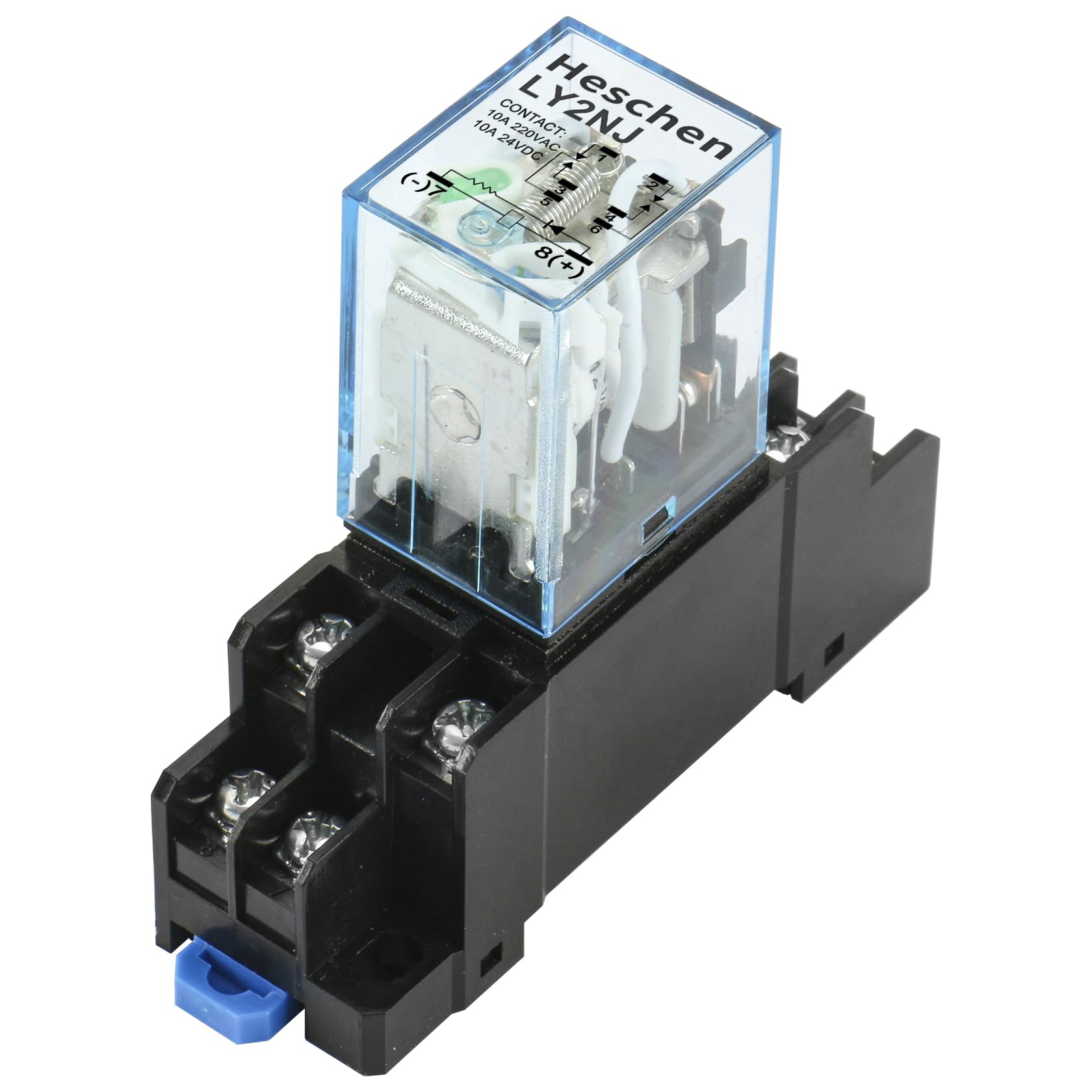 Heschen Relais à usage général, LY2NJ, Bobine 12VDC, 10A 24VDC/220VAC, DPDT, Indicateur LED, avec socle