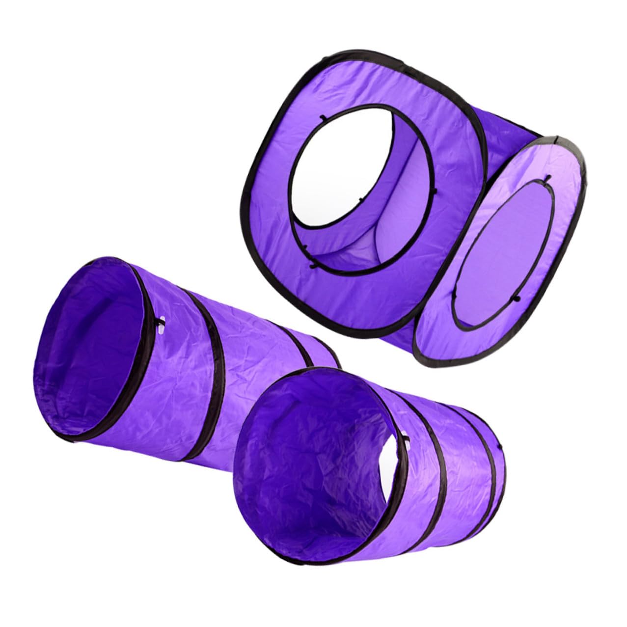 Alasum 3 Stück Katzentunnel Spielzeug aus Robustem Polyester und Stahl Draht mit Reißfestem Rahmen Violett Faltbar für Interaktives Kätzchen Spiel und Beschäftigung