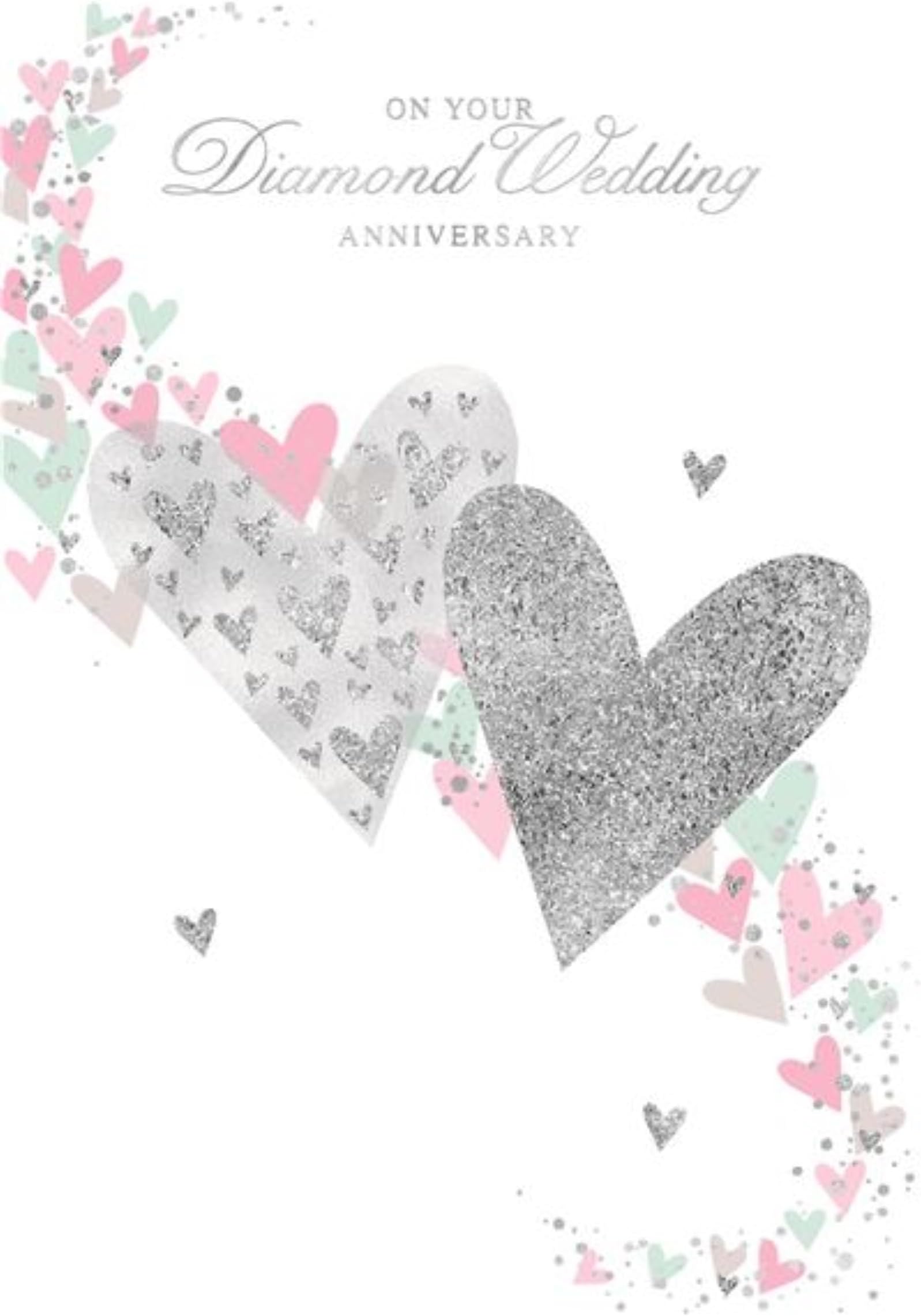 Diamond 60th Wedding Anniversary Card - Pink & Silver Foil Heart 7.75" x 5.25"