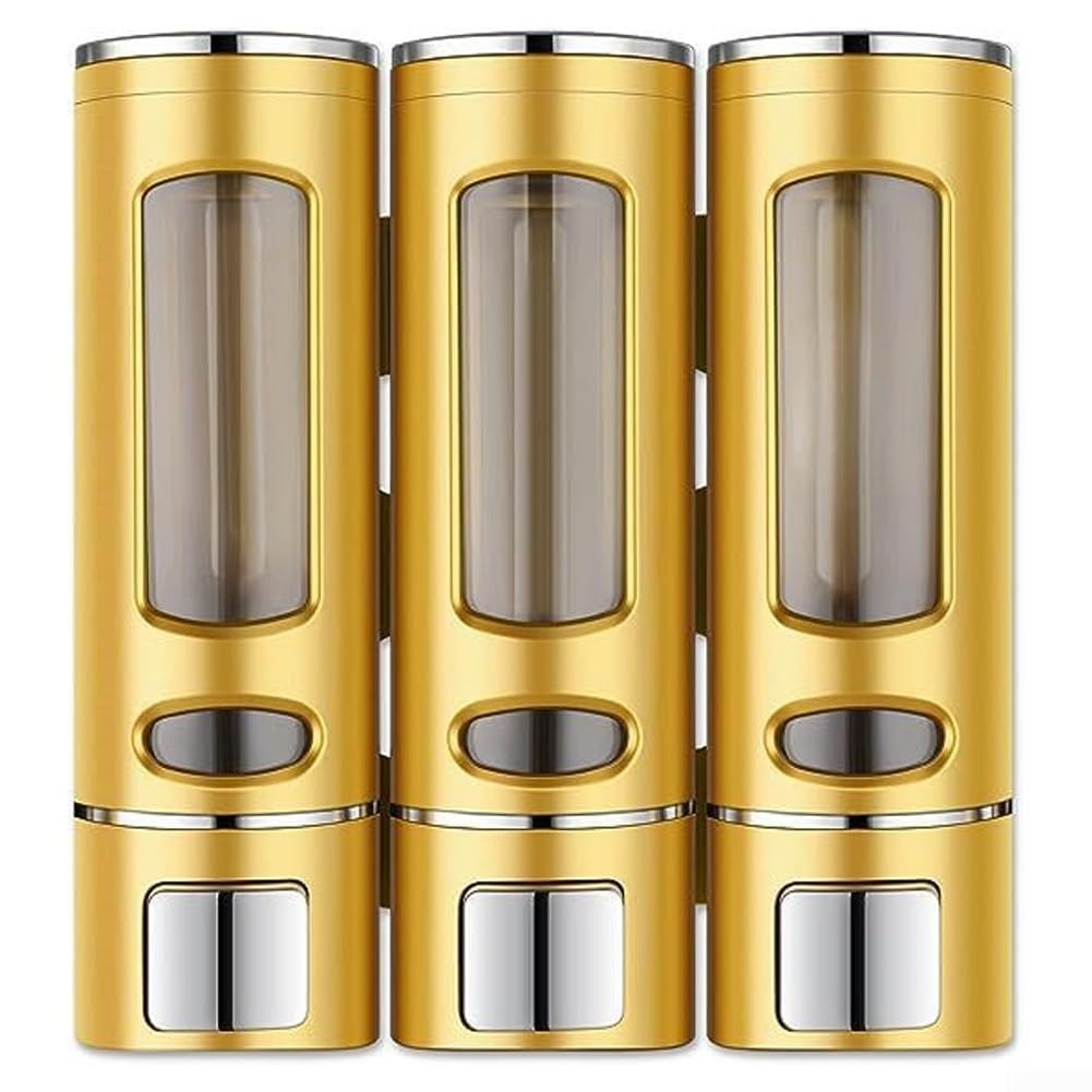 Juego de dispensador de jabón de montaje en pared 3 en 1, dispensador de líquido de baño de 400 ml para champú de gel de ducha, soporte de pared ABS para hotel, galvanoplastia dorada negra (dorado)