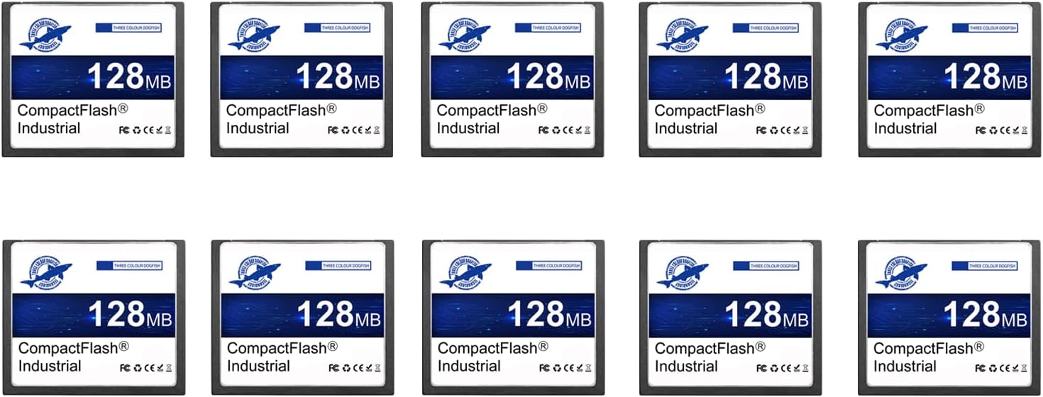 Dogfish Compact Flash Memory Card 128MB 10PACK Industrial CF Type I Card FAT16 for Industrial Equipment and Vintage Digital Cameras