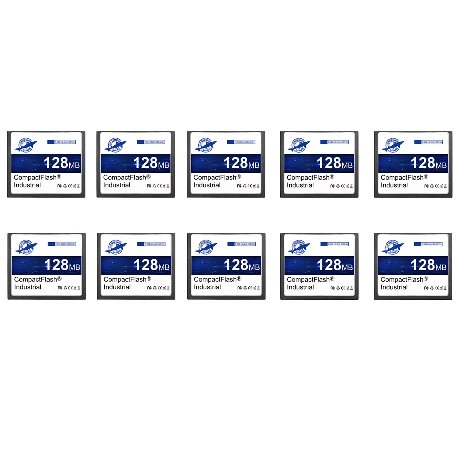 Dogfish Compact Flash Memory Card 128MB 10PACK Industrial CF Type I Card FAT16 for Industrial Equipment and Vintage Digital Cameras