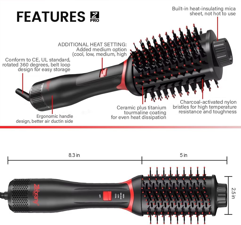 4-in-1 Hair Dryer Brush 1200W - Ionic Hot Air Multi-Styler & Volumizer for Blowout Look - Lightweight, Anti-Frizz Straightener & Curler - 110v US Only