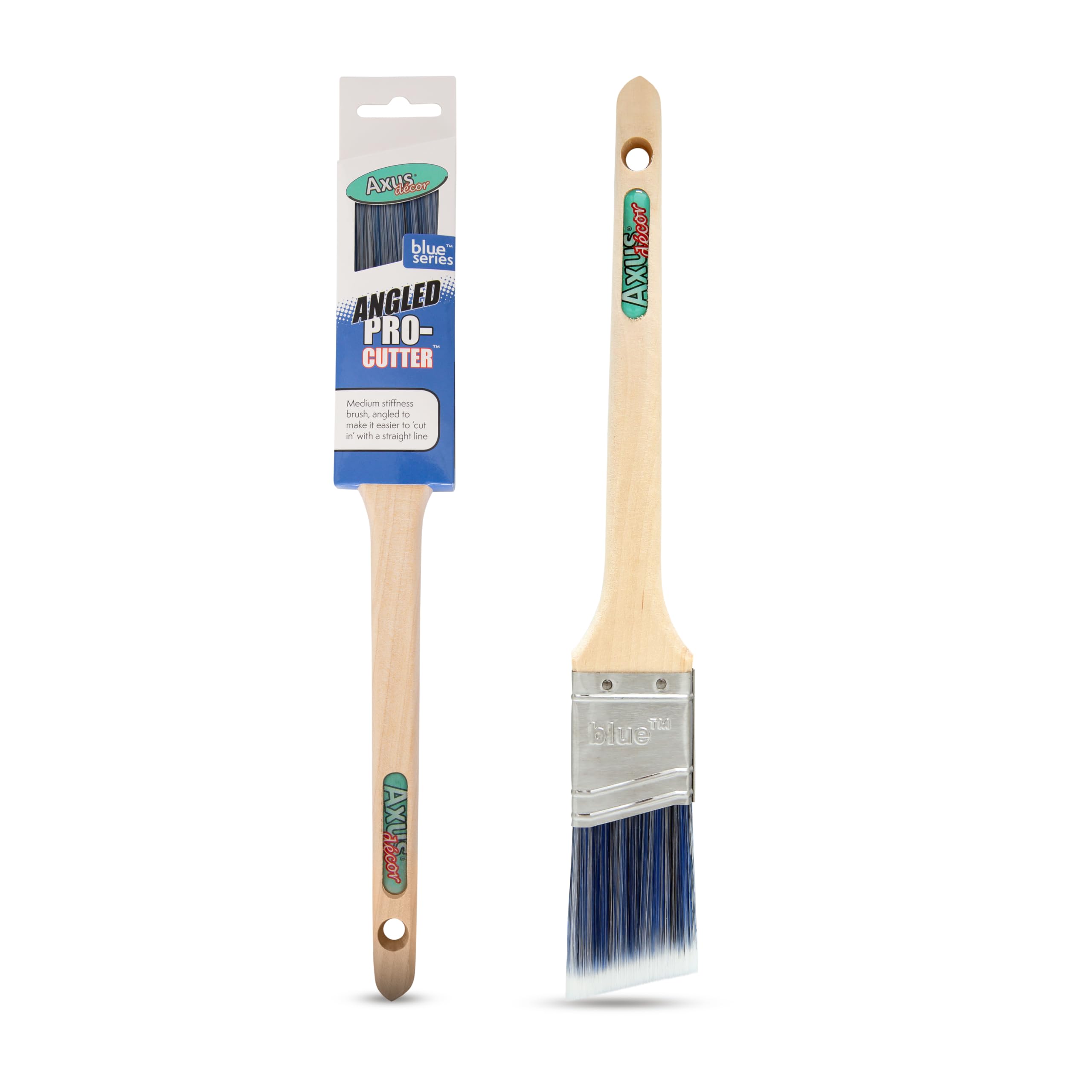Axus Decor Angled Pro-Cutter Paint Brush (Blue Color) - 1.5"/38mm - Synthetic Filaments, For Cutting In Walls, Ceilings & Woodwork Edges, Hardwood Handles, Rust-Resistant Stainless Steel