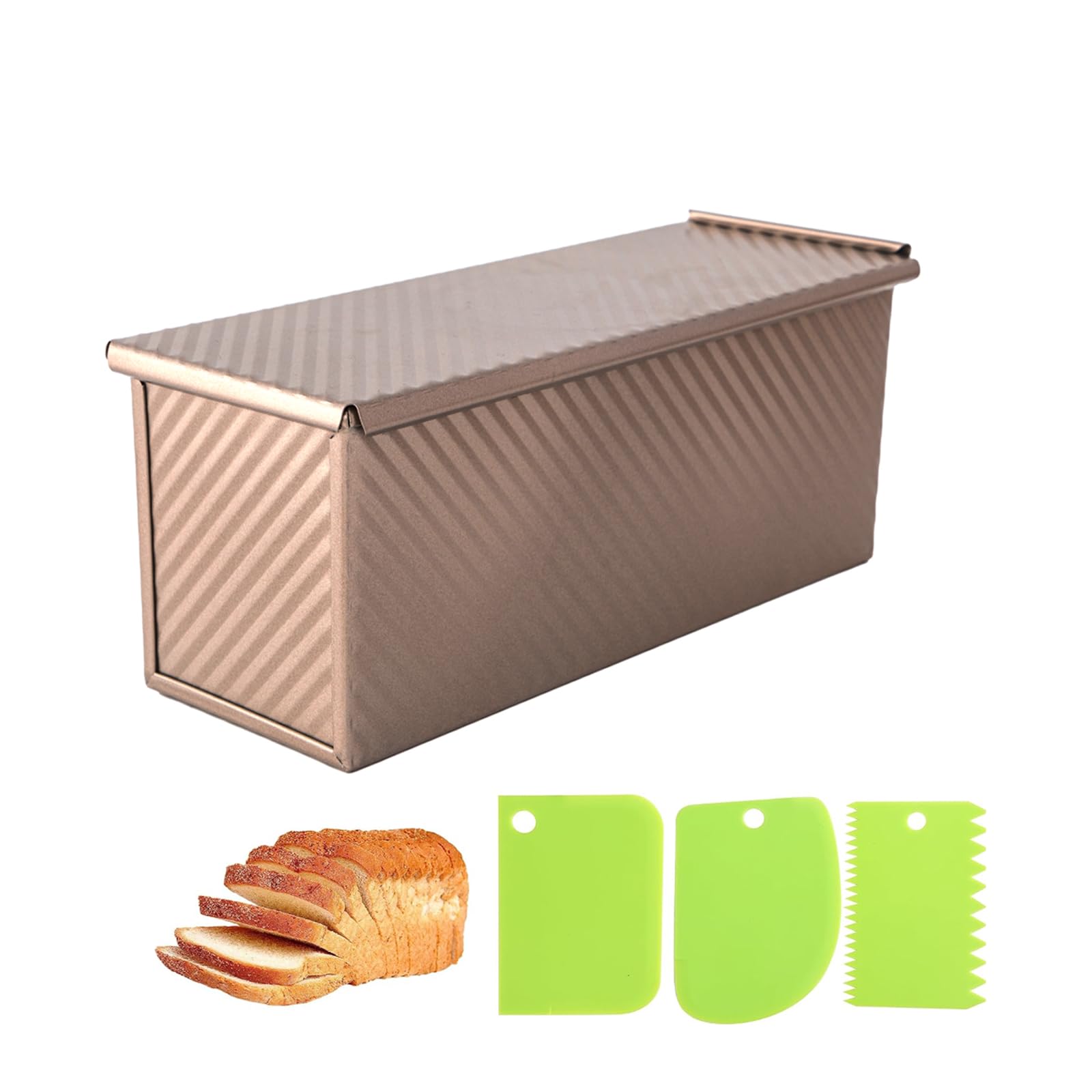 Bread Pan, 13 * 5inch Aluminized Steel Non-Stick Rectangle Pullman Loaf Pan with Lid, Long Sourdough Bread Loaf Pan for Homemade, Deep Bread Tin with Dough Scraper Cutter