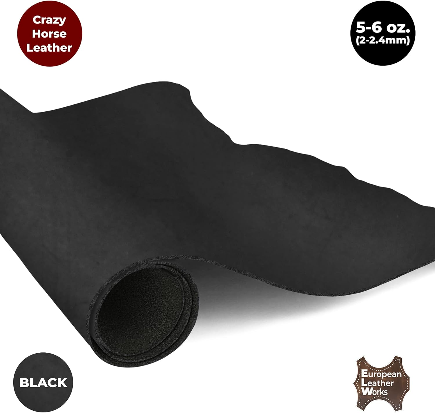 ELW Crazy Horse Leather 5-6 OZ (2-2.4mm) | Black | Pre-Cut 10"x12" | Full Grain Cowhide Handmade Leather for DIY, Crafts, Sheaths, Sewing, Workshop