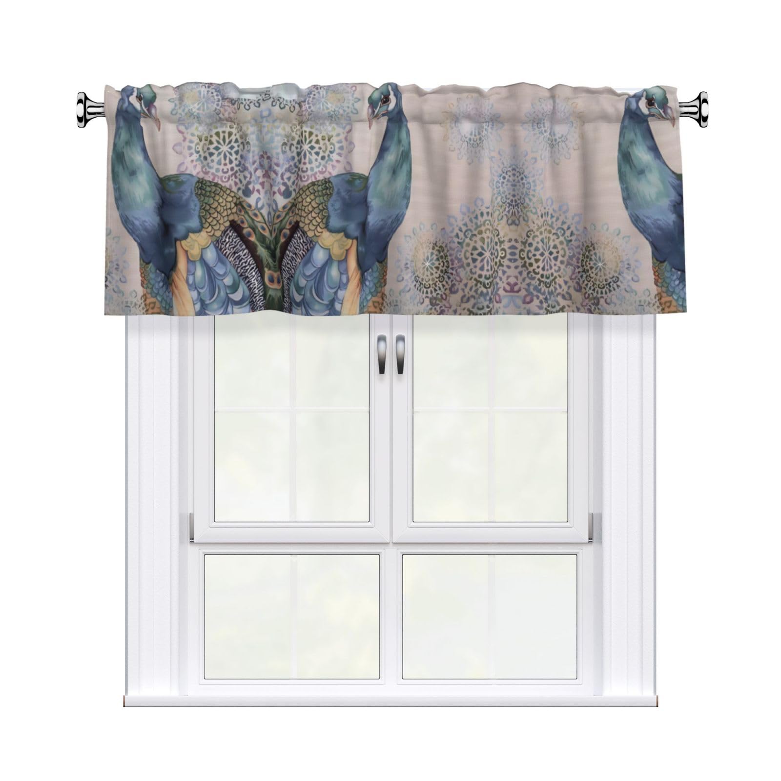 HJFCZH WHJSSF Beautiful peacock Prints 54x18in Curtain Valance - Peach Skin Polyester Kitchen Cover with Light Filtering Floral & 3" Rod Pocket