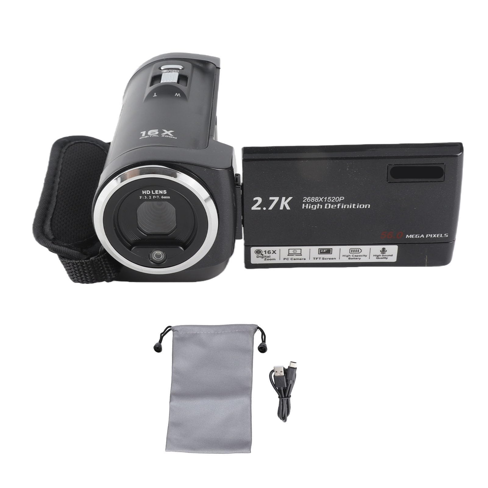Jectse Videocamera 2,7K, Registratore con Zoom Digitale 50MP 16X, Visione Notturna IR, Touch Screen LCD da 2,8 Pollici, Videocamera per per Bambini, Adolescenti, Adulti,