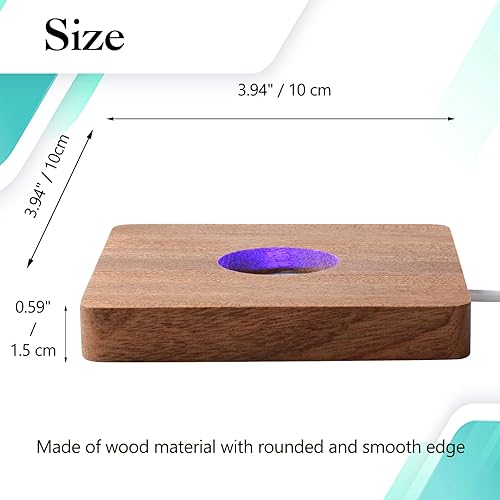 Miniatura 5 de IFOLAINA Base de luz LED de madera para arte de cristal de esfera de cristal, soporte de lámpara de madera, base de pedestal cuadrado multicolor con