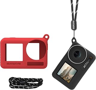Silicone Skin Cover Protective Case for DJI OSMO Action 4/ Action 3 Camera, Portable Drop-Proof OSMO Action 4/3 Camera Sleeve Case Accessories Protector with Neck Strap (Red)