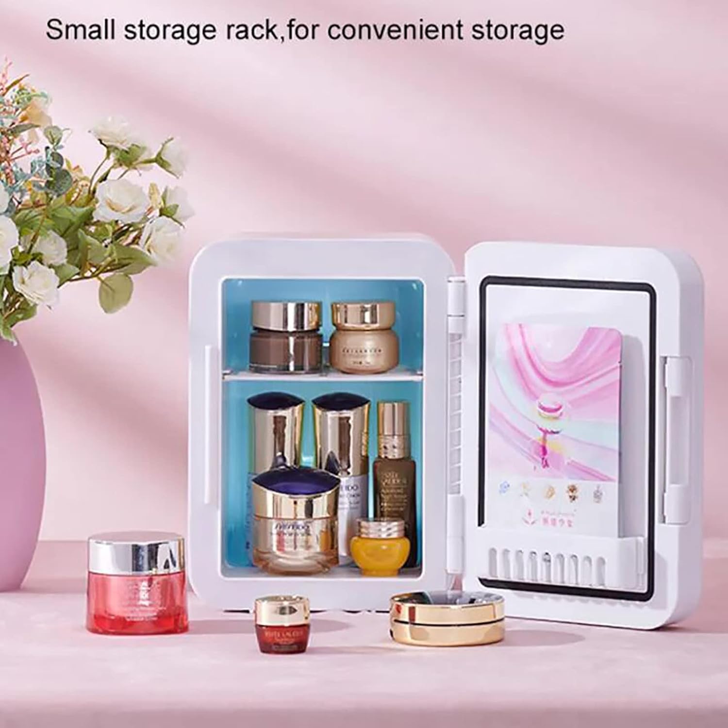8L Mini Refrigerator, Touch Led Cosmetics Refrigerator with Glass Mirror, for Skin Care Products, Make Up, Drinks, Food, Beauty Mini Fridge,White