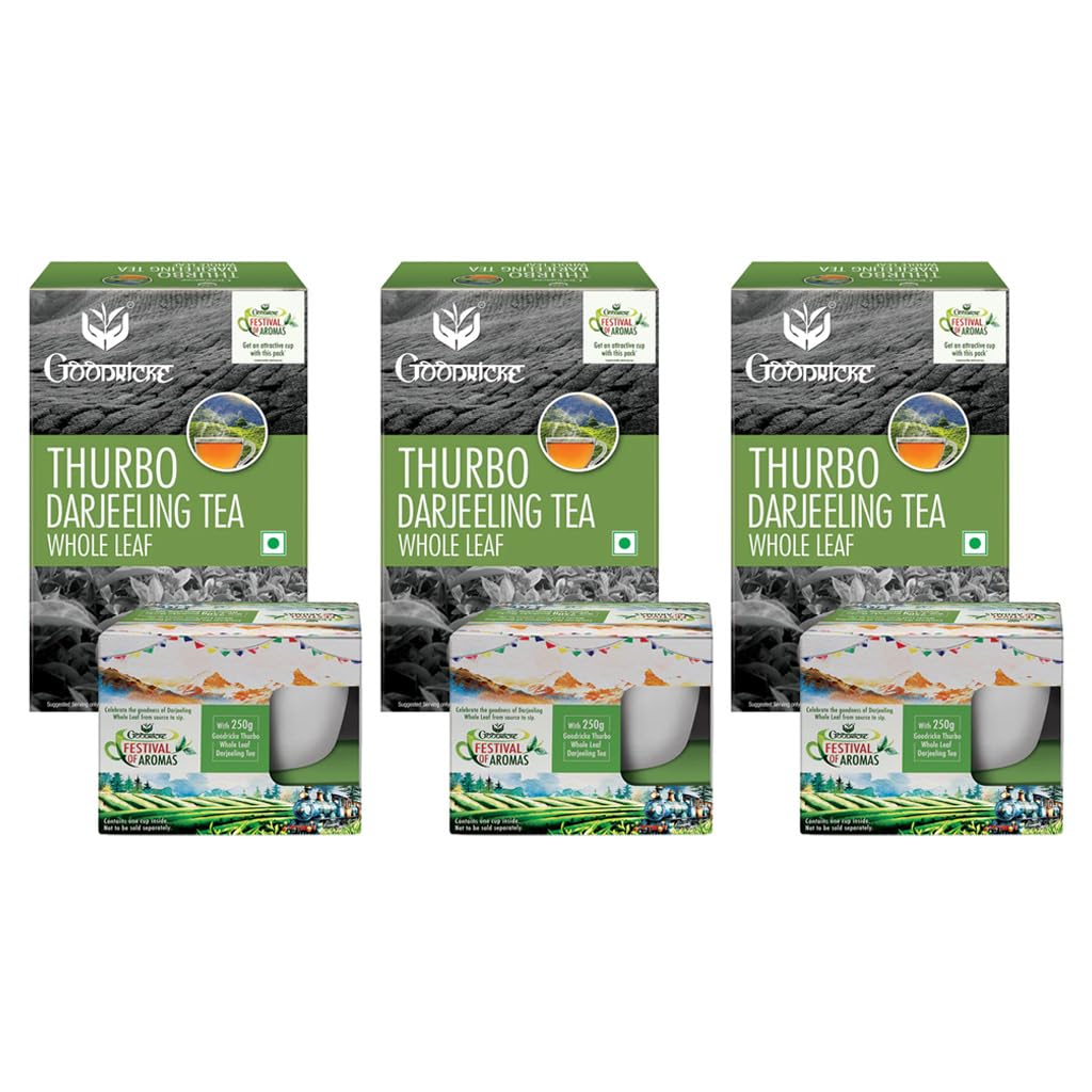 GOODRICKE Thurbo Darjeeling Tea (3 FREE CUPS)- 250gm (Pack of 3) | 100% Pure & Original Single Estate Whole Leaf Tea | Premium Black Long Loose Tea Leaves with Rich Taste (B0DFM7ZZQ6) Amazon Price History, Amazon Price Tracker