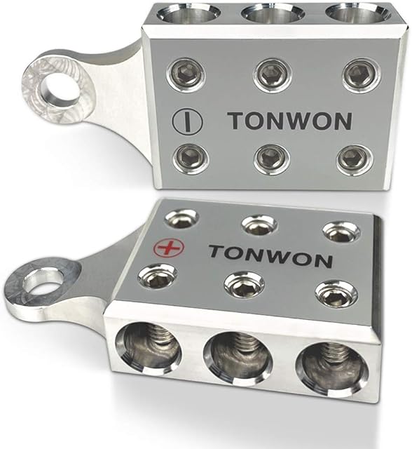 TONWON 6x1/0 AWG Gauge Post Terminals for Lithium or AGM Lead Acid Battery with Bolt Down Ends or Threaded Studs (M10 or 3/8-16)