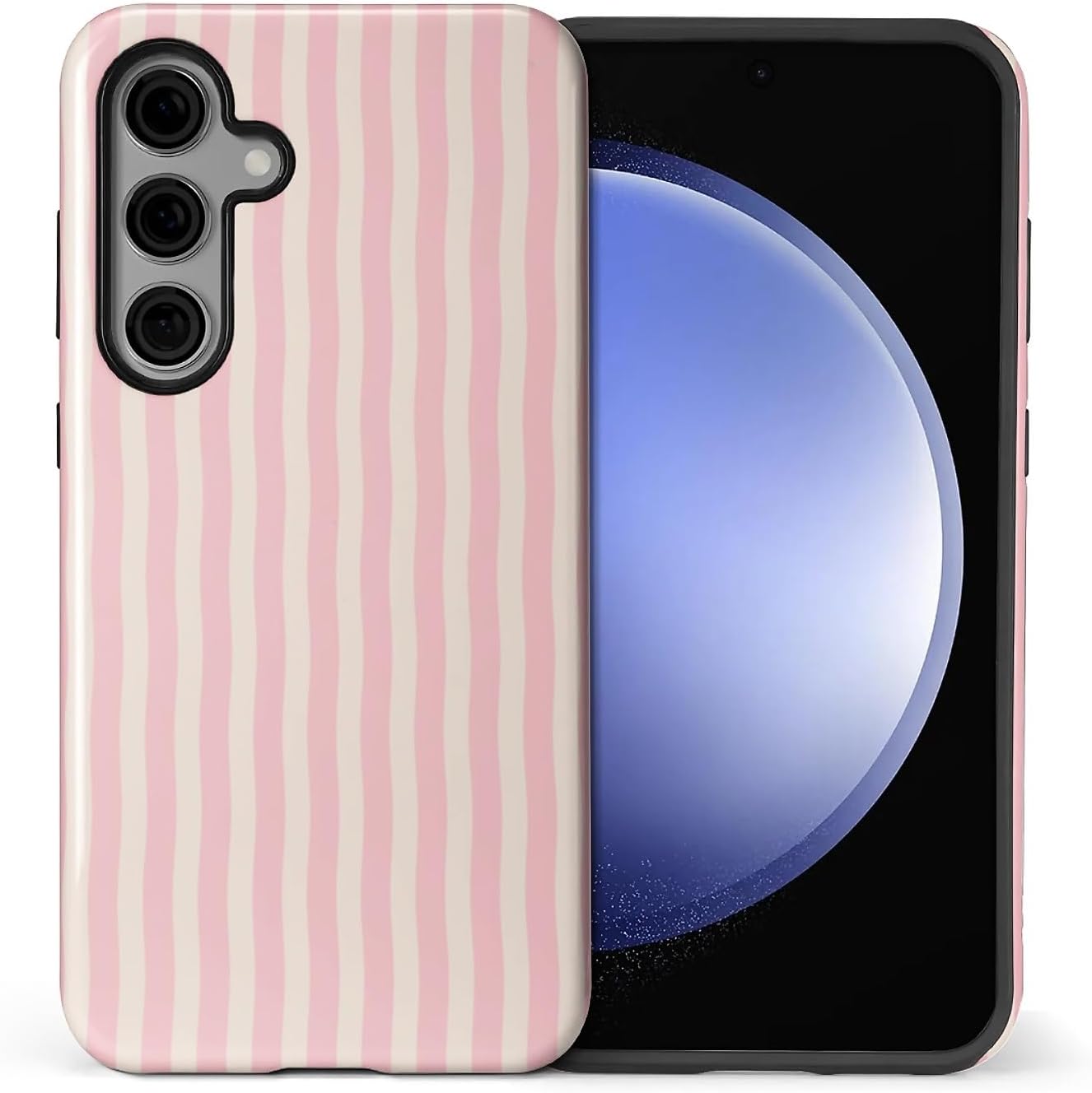 for Samsung Galaxy S25 Case,HL2 Pink Stripes Hybrid 2 Layer Hard Shell Silicone Protective Pattern Design Case