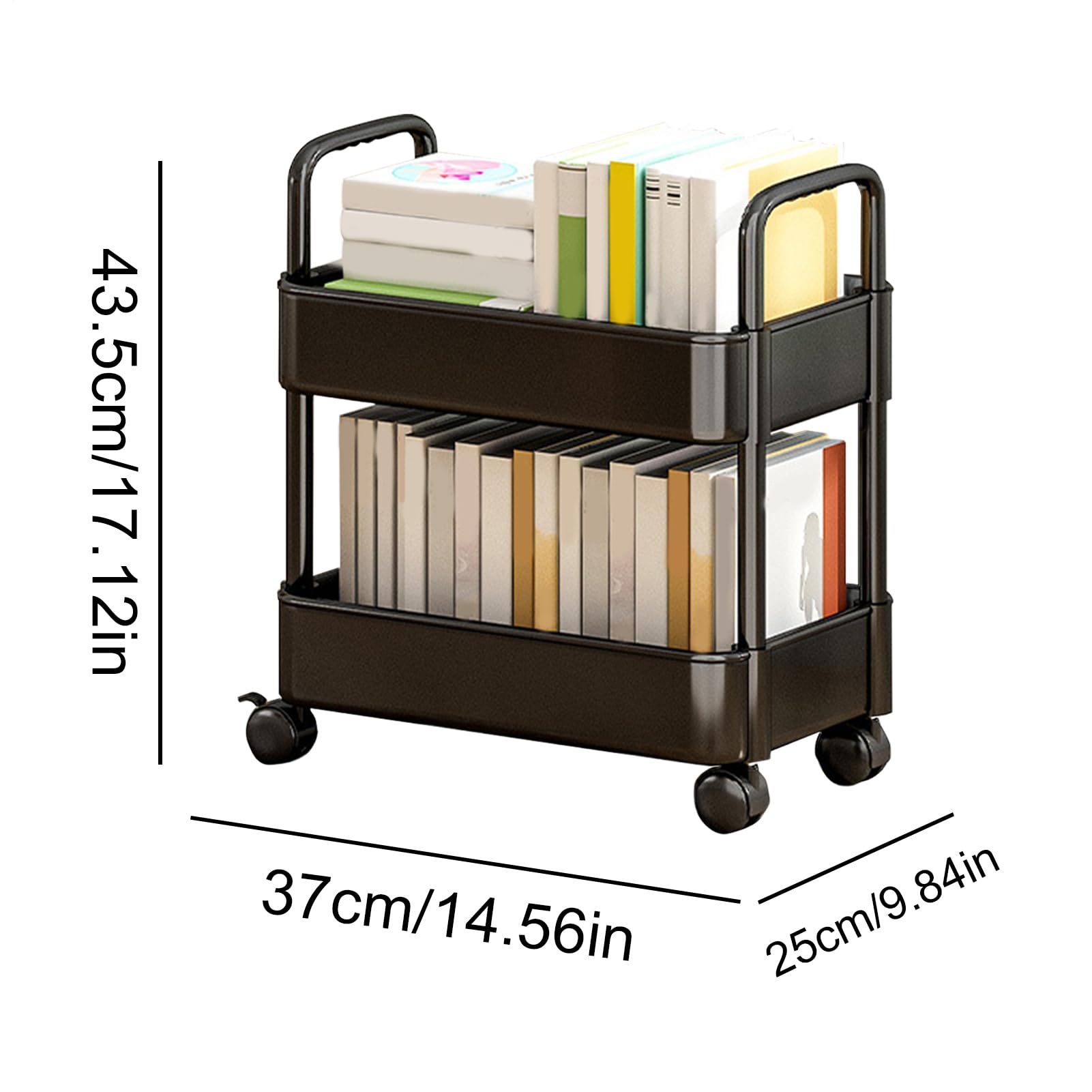 Carrito con 2 niveles, organizador multifuncional para carrito libros, estantería móvil con ruedas, organizador carrito libros para dormitorio, sala estar, escuela en casa, niño