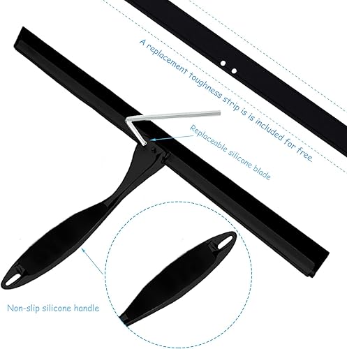 Miniatura 4 de Escobilla de ducha para puertas de vidrio, escobilla de baño de 14 pulgadas con hoja de silicona de repuesto, gancho para puerta de ducha y gancho