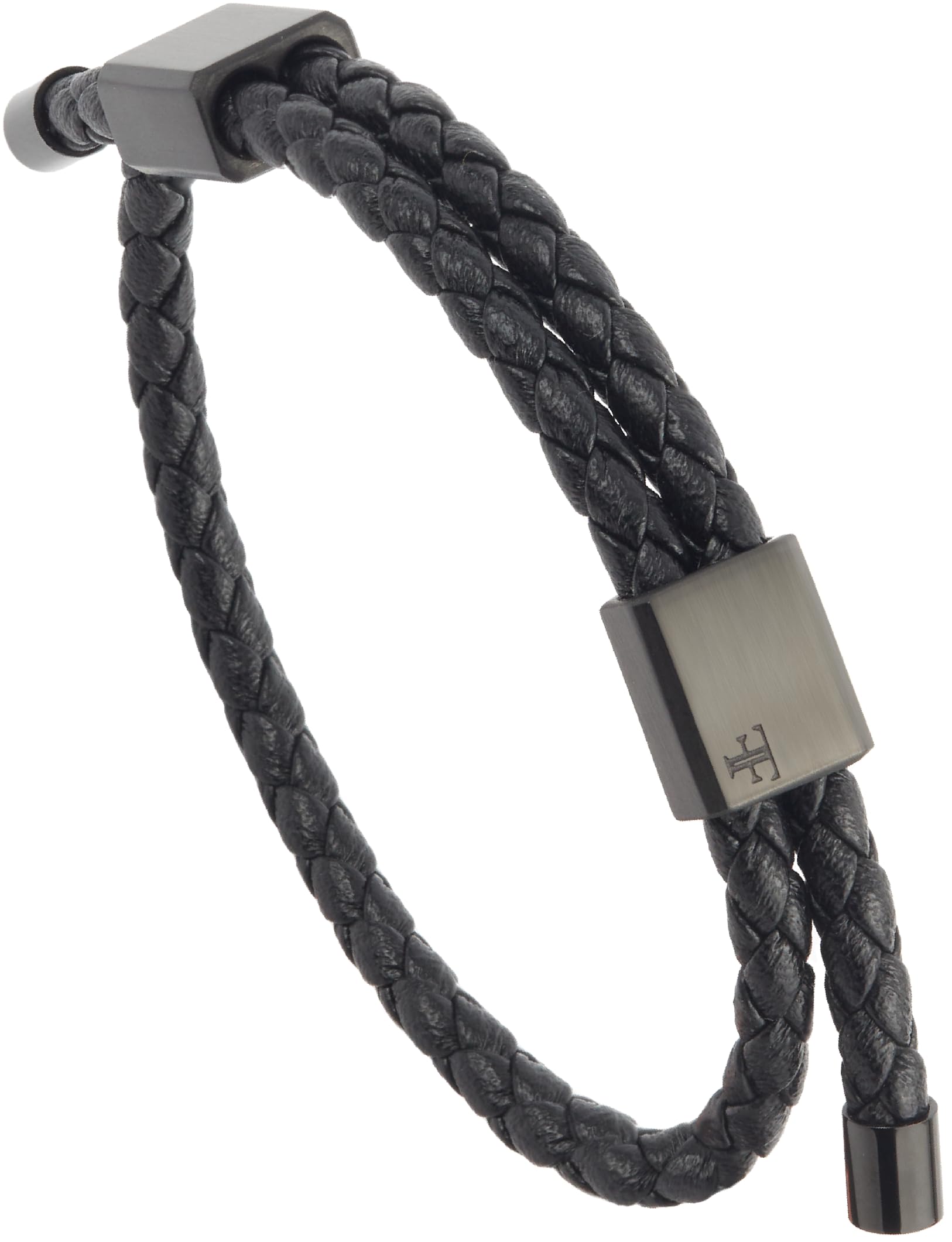 Forge & FoundryMen's Adjustable Black Braided Leather Bracelet | Drapers | Matte Black Stainless Steel Slider | Refined Hand-Crafted Jewelry, Designed by Jewelers, Forged for Men