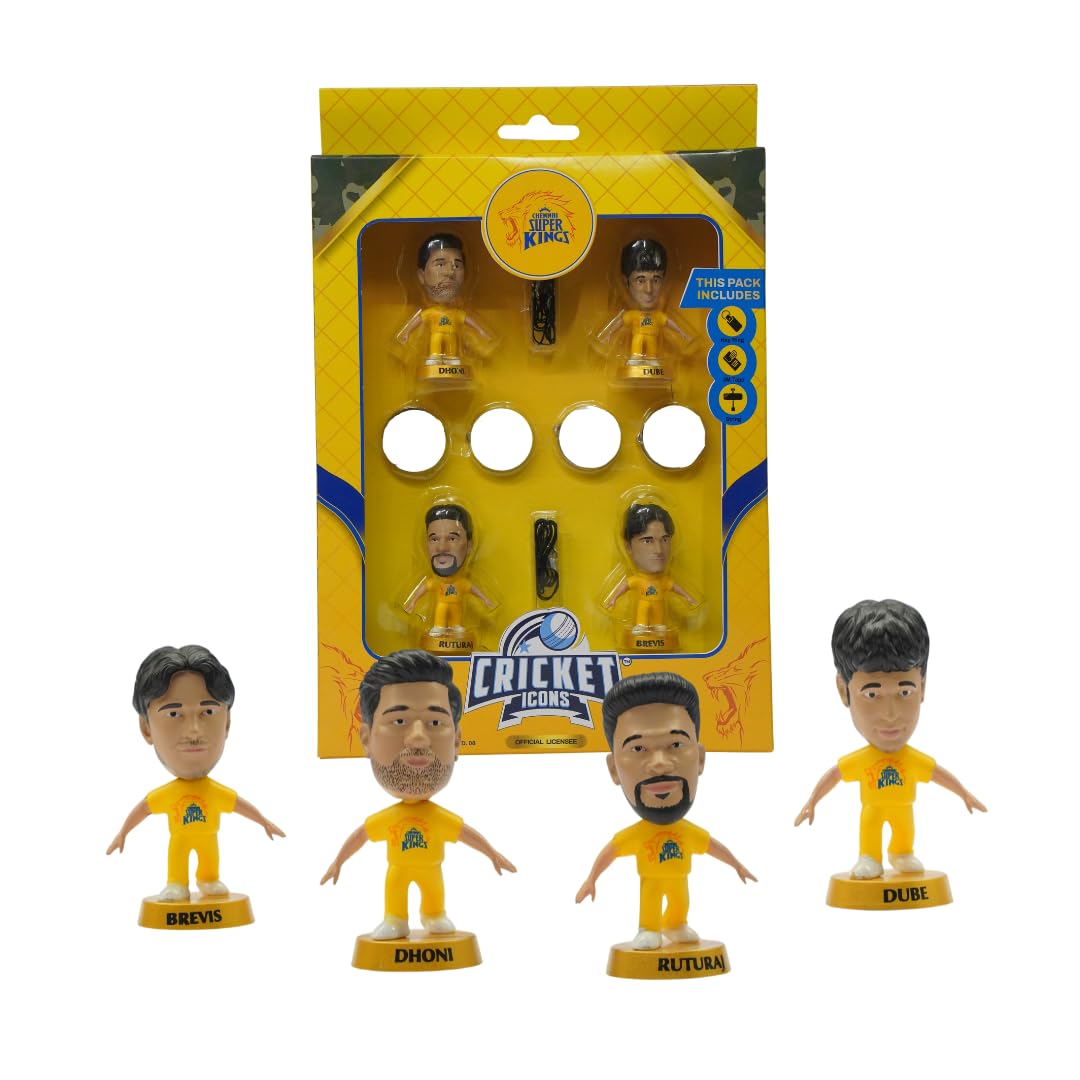 Action Figure, IPL Edition 360° Rotatable Head, Cricket Player for Fans & Collectors (3 Inch Chennai Super Kings Pack of 4)-image-13