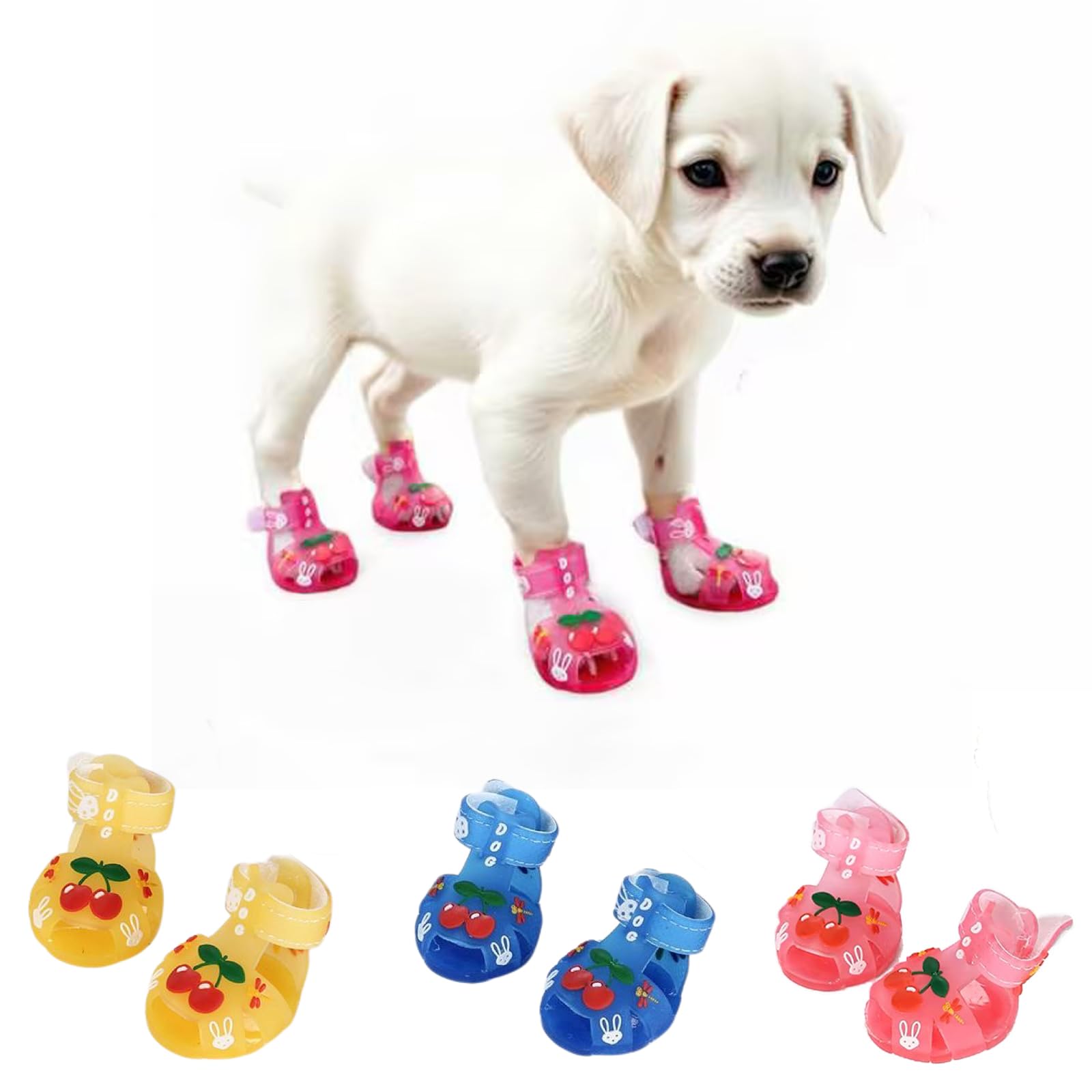4Pcs Pink Dog Cooling Shoes for Small Dogs (Size 2) - Summer Breathable Jelly Sandals with Adjustable Velcro & Non-Slip Sole - Protects Paws from Hot