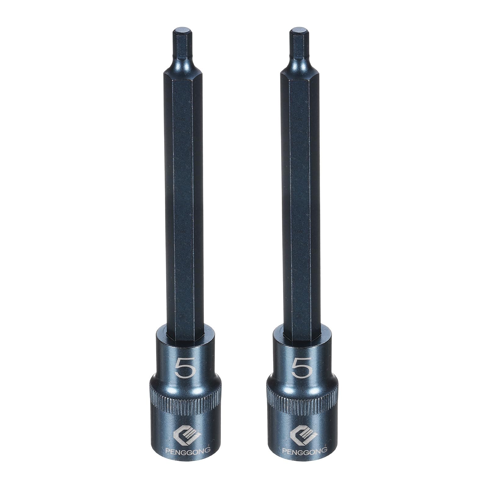 sourcing map 2pcs 1/2" Drive Impact Hex Bit Socket H5 (5mm) Metric 5.5" Length S2 Steel 6-Point Sockets for Power Drill Drivers Adapter, Blue