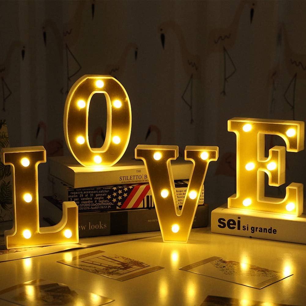 Ulalaza LED Marquee Letter Lights Sign 26 Alphabet Light for Night Light Wedding Birthday Party Battery Powered Christmas Lamp Home Bar Decoration（Warm White）