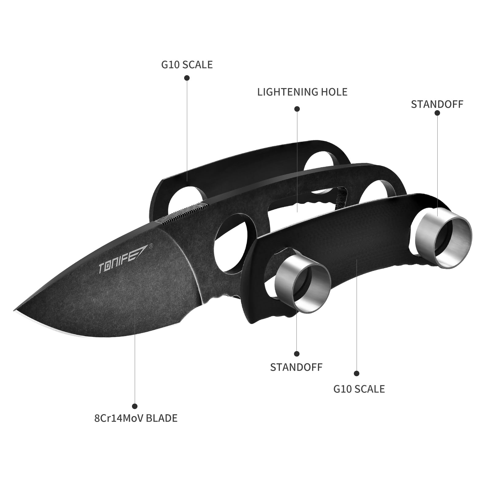 TONIFE Runer Full Tang Coltello da Caccia campeggio a Lama Fissa 4,7cm con Guaina Kydex Regolabile Facile Portabile con Cordino in Paracord per Sopravvivenza (Nero+Ossido Nero e poi stonewash)