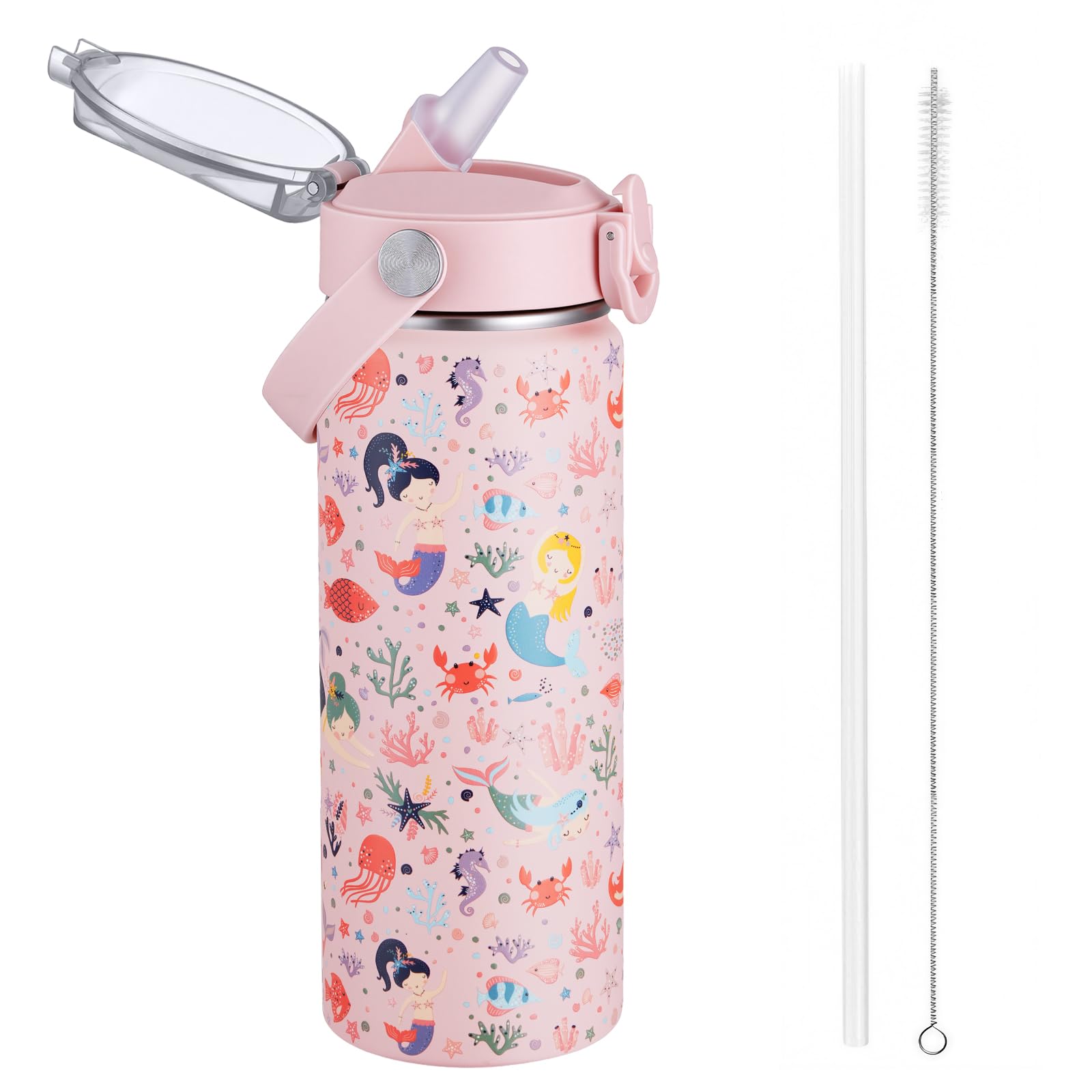 Autsel 550ml Kids Insulated Water Bottle with Straw, Vacuum Metal Leak Proof Drink Flask, BPA-Free, Cute Double Wall Stainless Steel Child's Flask,Boys Girls Bottles