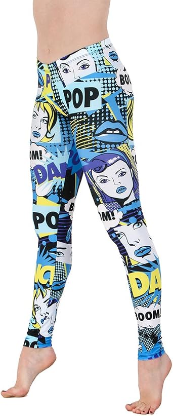 Alexandra Collection Womens Pow! Pop Art Printed Athletic Workout Leggings