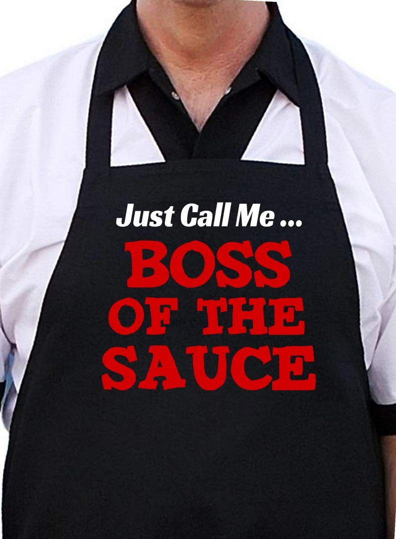 CoolAprons Boss Of The Sauce BBQ Apron Funny, Man Grilling Aprons by CoolAprons