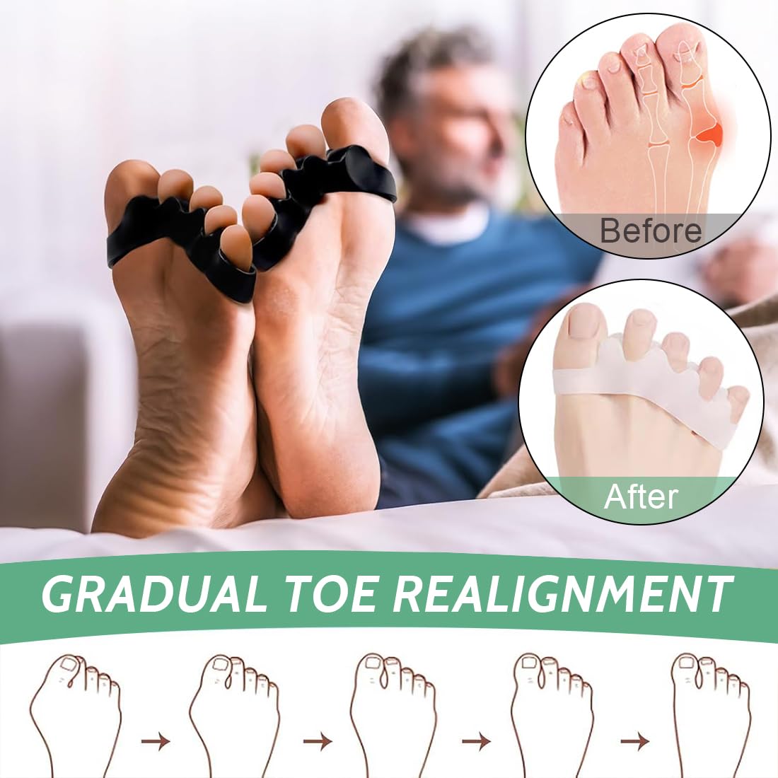 Separadores de Dedos de Los Pies 3 Pares,Separador Dedos Pie Silicona,Separador Dedos Pie Juanete Toe Spacer, Ajuste Atletas Hombre y Mujer para Todos los Pies