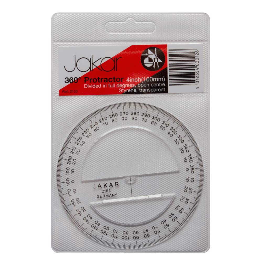 Jakar Quality Protractor 360- Degree 100mm Transparent Clear School Maths 2103
