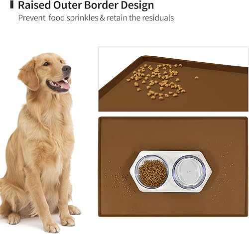 Miniatura 144 de Tapete de comida para perros, bandeja de comida impermeable de silicona, mantel individual antideslizante para mascotas, borde elevado de 0.6
