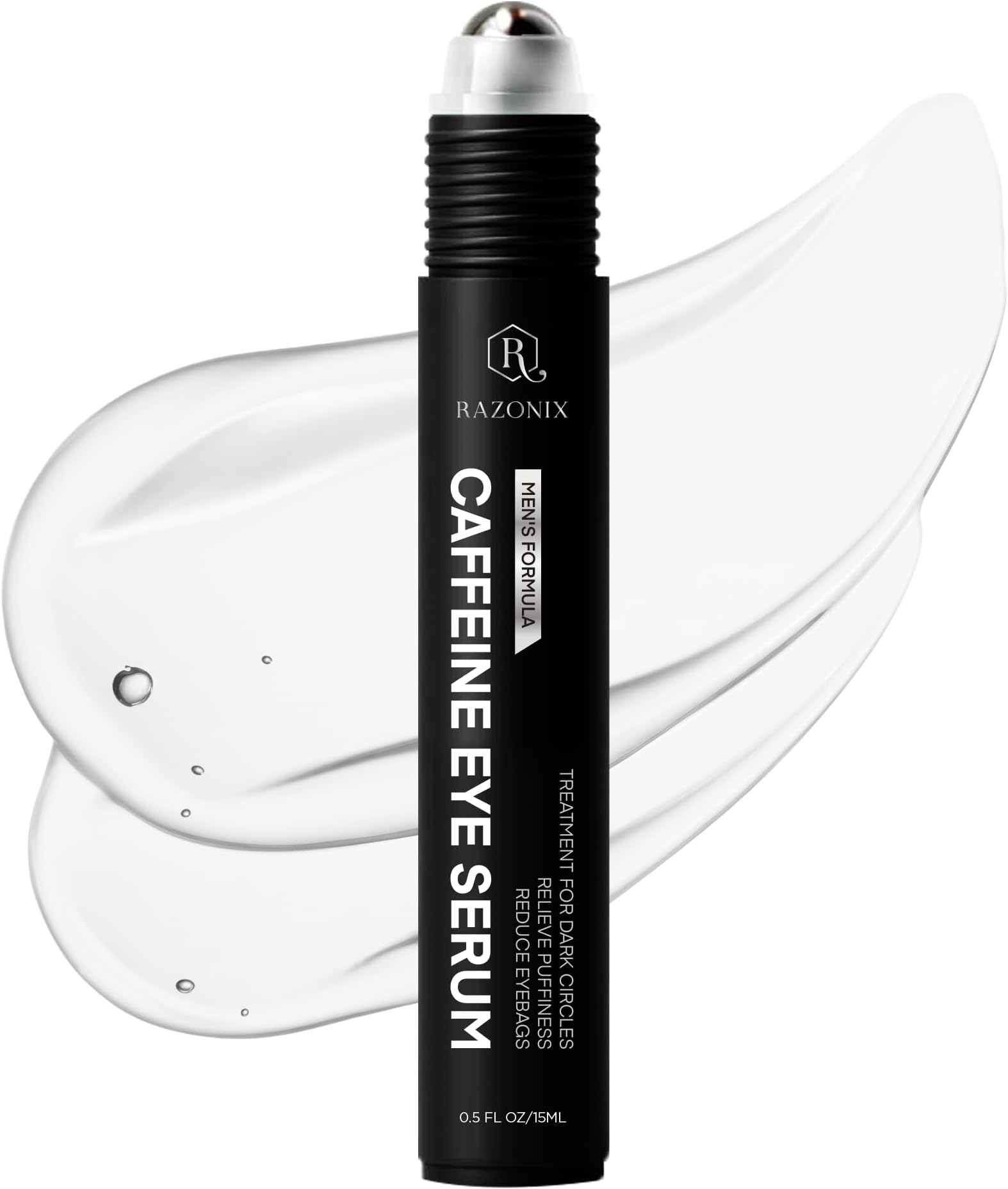 Under Eye Cream for Puffiness and Bags: Caffeine Serum Roller for Dark Circles Treatment - With 5% Caffeine Retinol Hyaluronic Acid Niacinamide Peptides 0.5 fl. oz (Medium, Unscented)