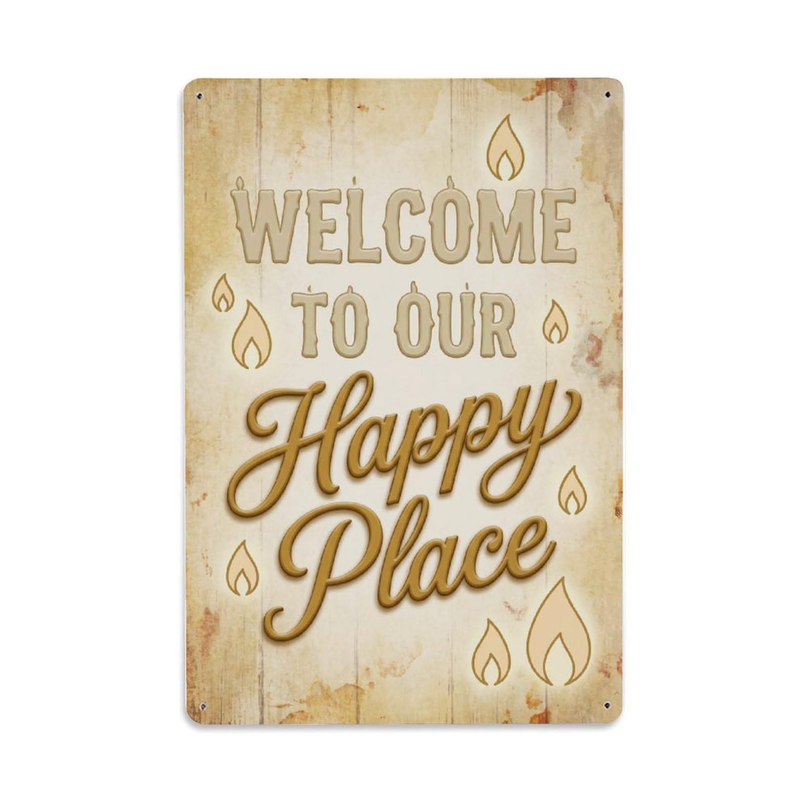 Welcome To Our Happy Place Vintage Chandlery Metal Tin Sign Plaque Wall Decor for Cafe, Club Bar, Office, Home Garden Metal Poster 8x12Inch