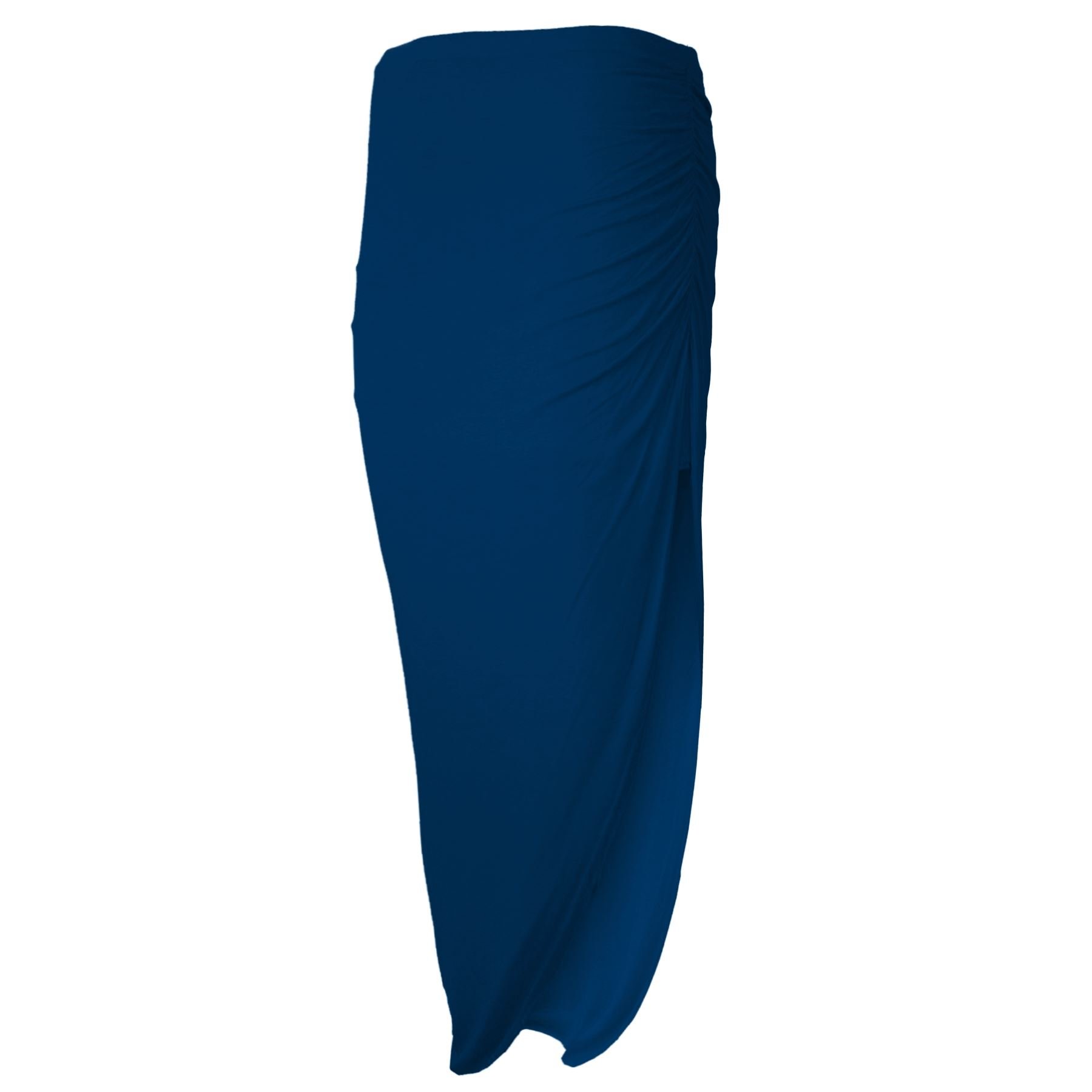 Hamishkane New Ladies Plain Ruched Side Split Slit Basic Full Length Gypsy Long Maxi Skirt Navy