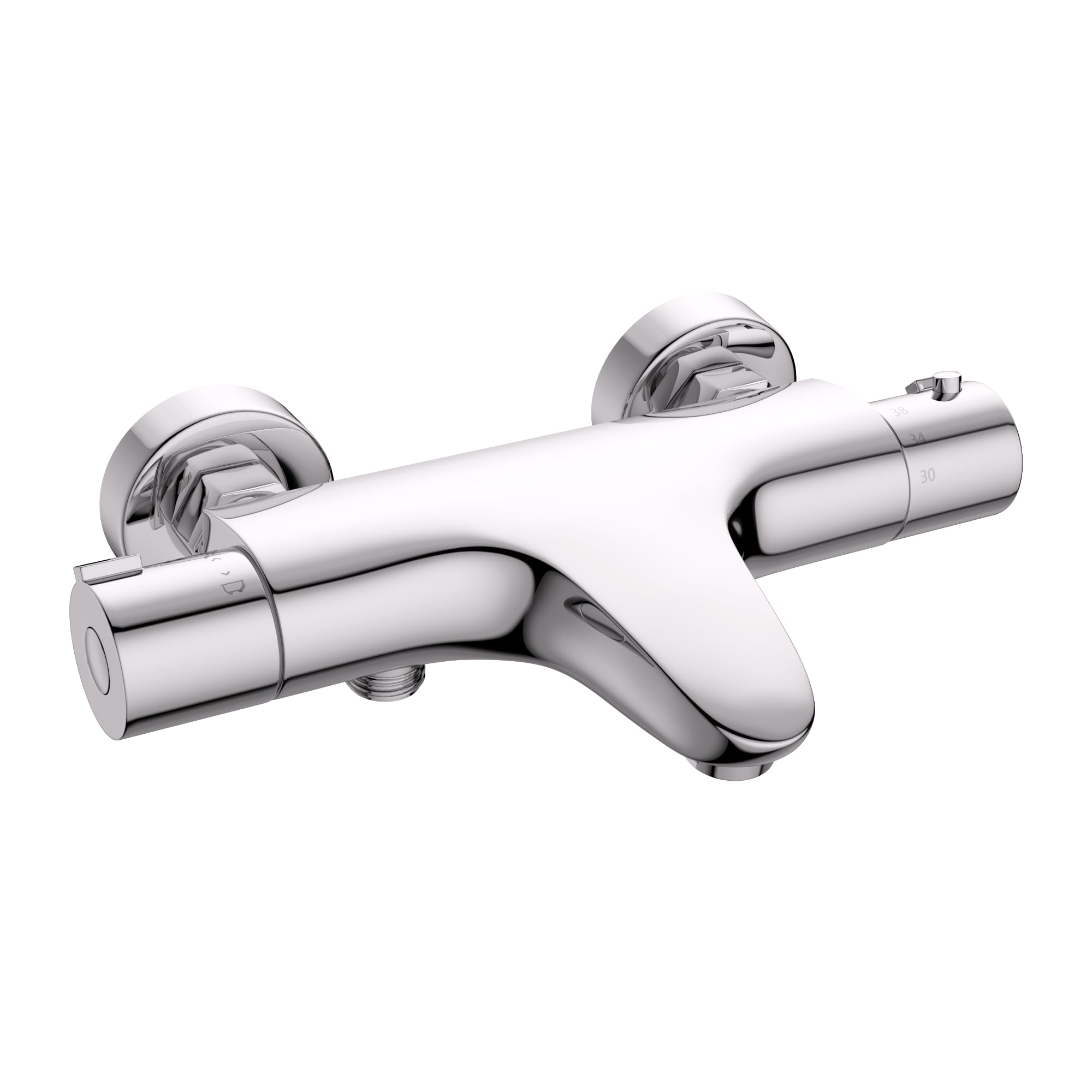 MORADO Thermostatischer Badewannenmischer, Wandmontage, Thermostat-Duscharmatur, Badewannenarmaturen mit 38 °C Sicherheitsschutz, Verbrühungsschutz, seitlicher Auslass, Badewannenauslauf, Chrom