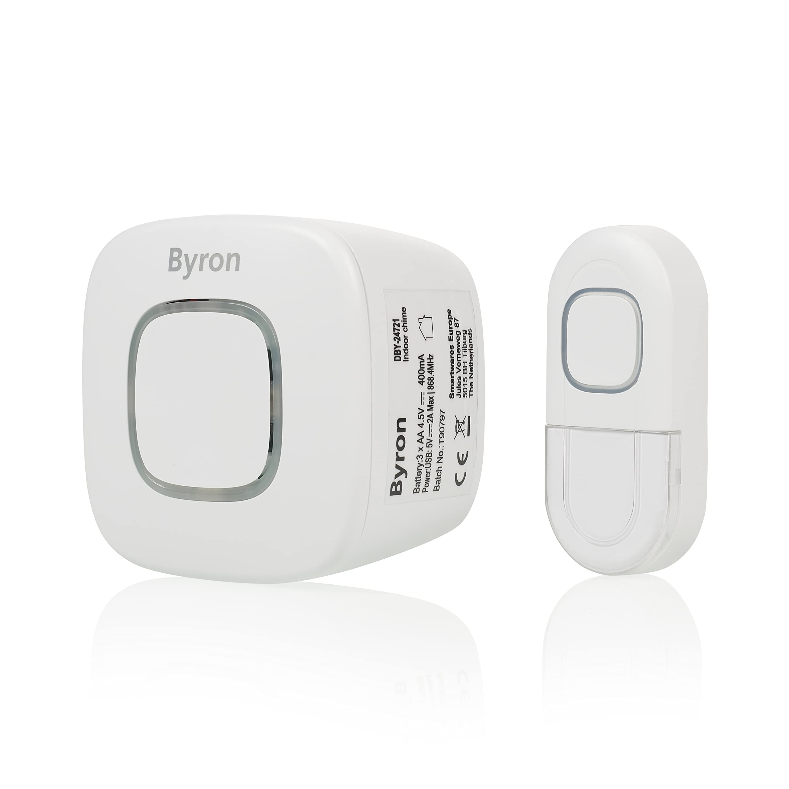 Byron 2 w 1 bezprzewodowy dzwonek i syrena alarmowa/kompatybilna z HomeWizard/przenośny DBY-24721