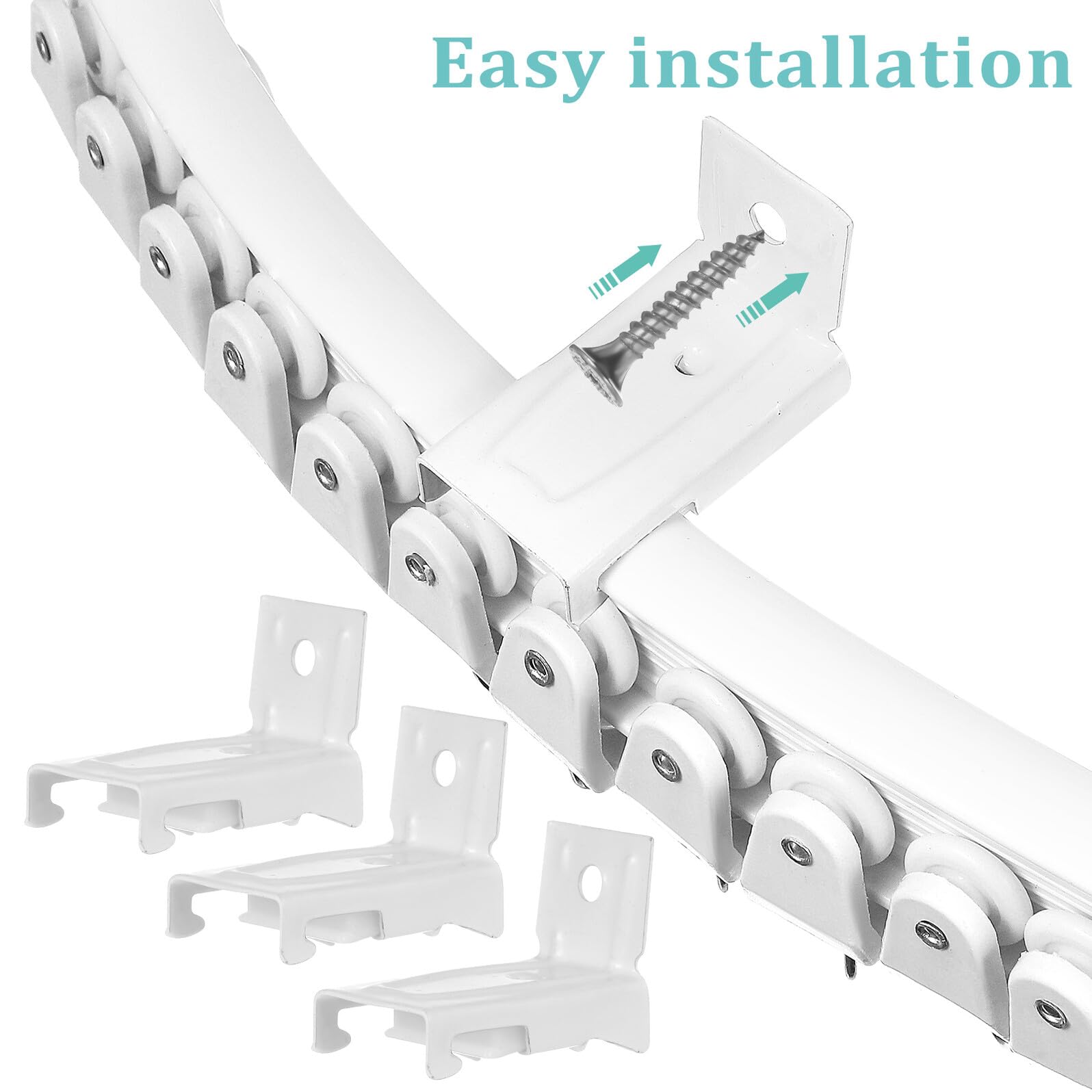 TEHAUX Rail Rideaux Flexible Incurvé avec Pinces INOX pour Fixation Murale Système Silencieux Compatible Divers Rideaux Adapté Fenêtres et Séparateurs Espace