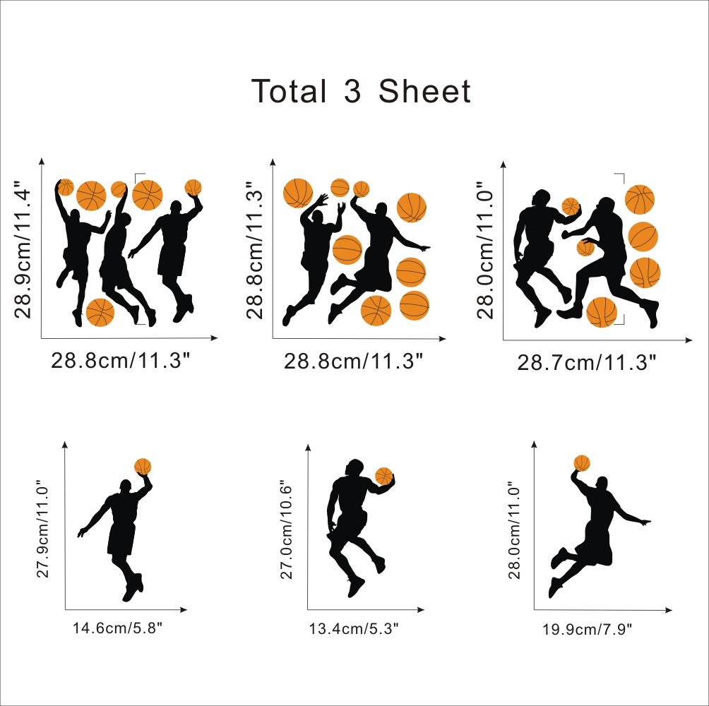 Basketball Slam Dunk Silhouette Wall Decals (20 Decals) Sport Player