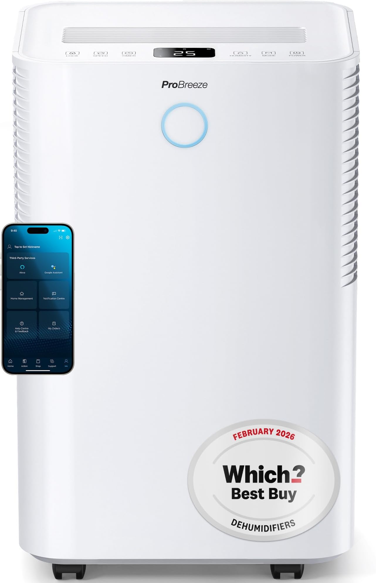 Pro Breeze® 20L/Day Smart Compressor Dehumidifier with 4L Water Tank, Laundry Drying & Automatic Humidity Sensor - Mould Remover with 24-Hour Timer and Sleep Mode for Damp, Mould and Condensation