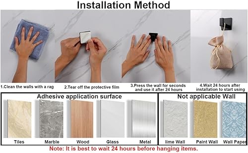 Miniatura 6 de Ganchos para toallas de baño, paquete de 2 ganchos cuadrados autoadhesivos, gancho resistente para bata sin perforaciones, colgador de ropa de