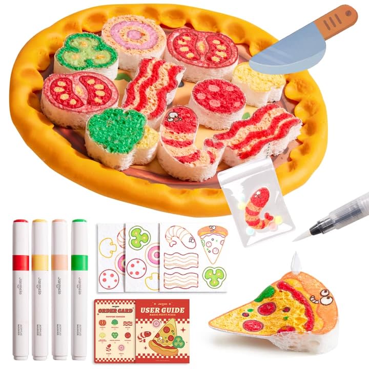 Jar Melo Magic Puffy Paint Pizza Kit, 27 Pcs Magic Foam Texture Painting Kit, 3D Art Foam Paper, Puffy Paint Crafts for Kids Ages 4-8, DIY Creative