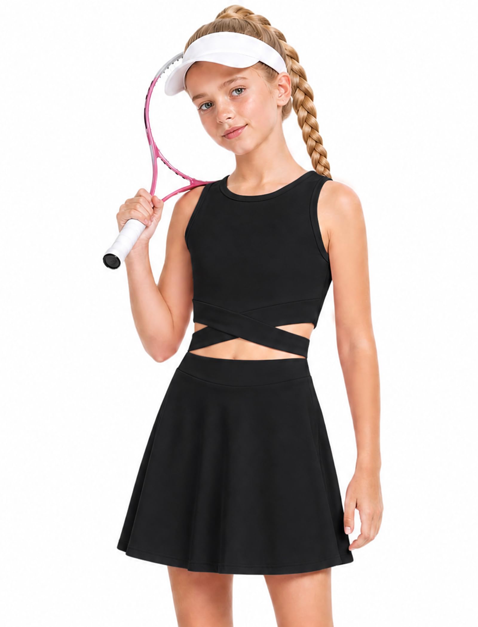 Wenlia Girls Tennis Dress 2 PCS Sleeveless Golf Outfit with Shorts