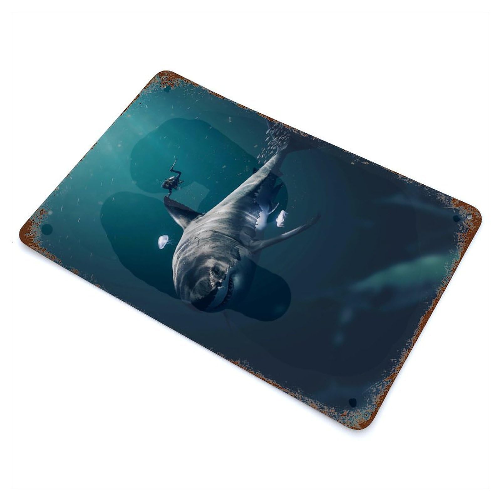 Megalodon Rustic Tin Plaque 11.8"x7.9", Ideal for Cafe, Home Bar And Lounge Decor