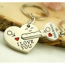 Liroyal Couple Keychain Keyring --- "I Love You" Heart + Key --- Lover Sweetheart Gift for Valentines Day / Wedding Anniversary / Birthda1 pair SILVER, 1 style1, 1