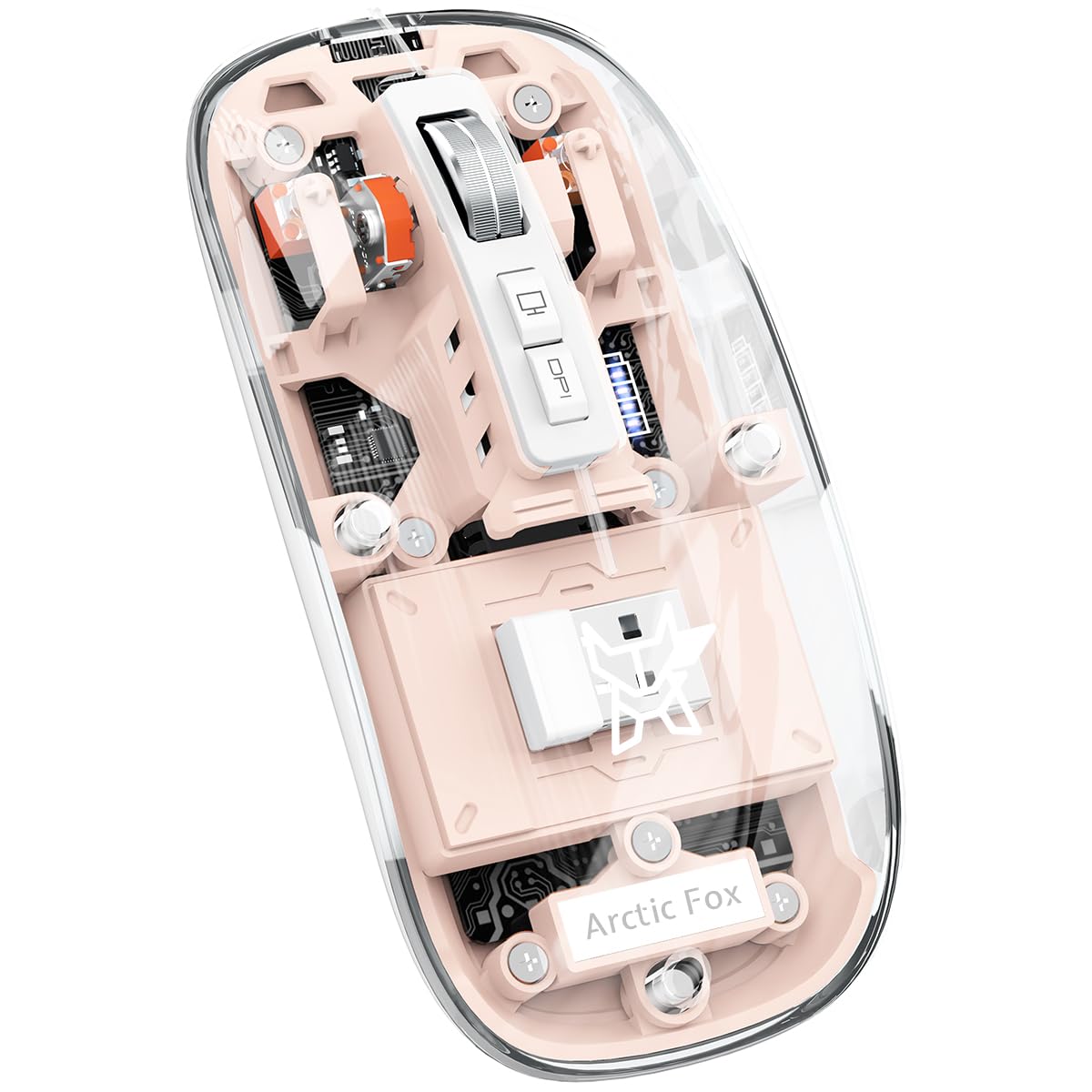 Arctic Fox Pureview Transparent Wireless and Bluetooth Rechargeable Mouse, USB Receiver,LED Battery Magic Silm for Office/PC/Mac/Laptop/Apple/ipad(Youth Powder)