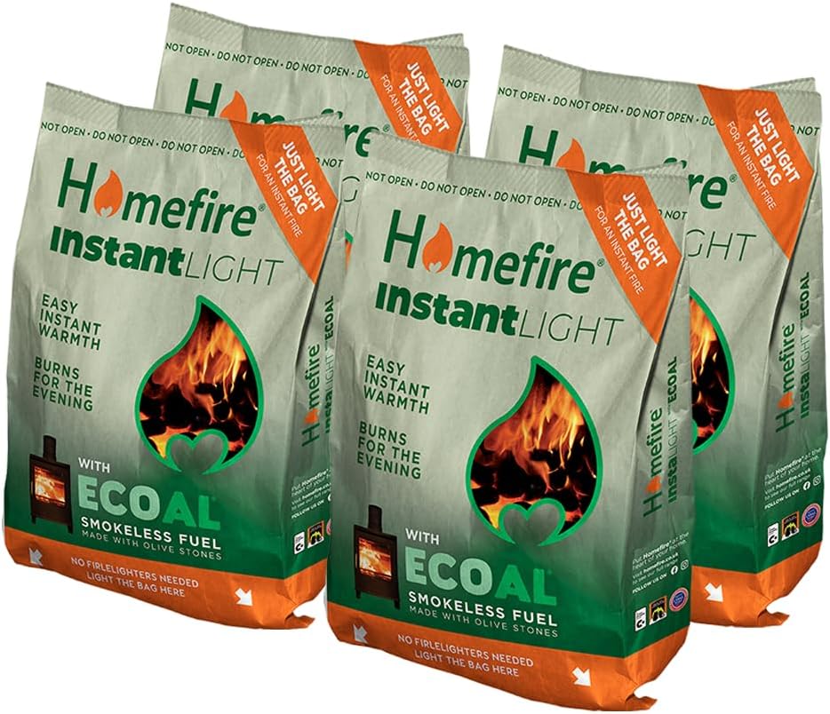 Instant Light Smokeless Ecoal Bag, for Open Fires and Multi-fuel Stoves, 3 kg (Pack of 4)