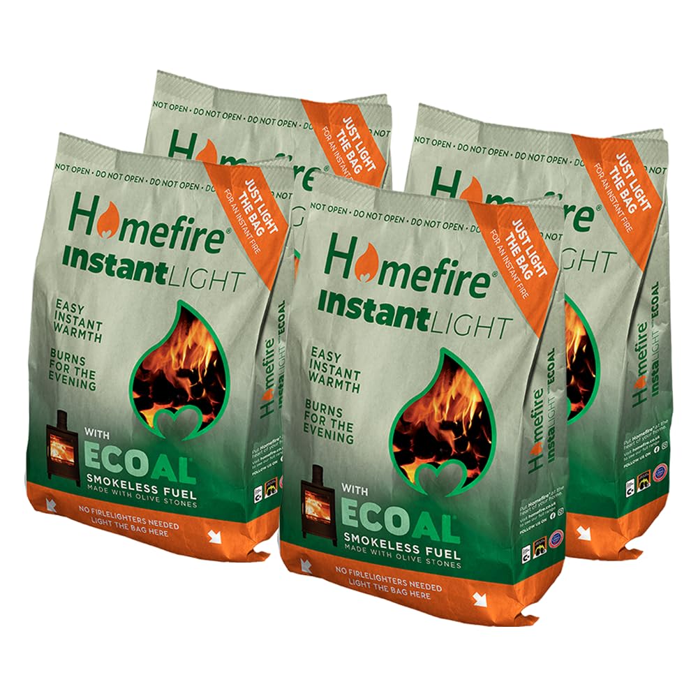 Homefire Instant Light Smokeless Ecoal Bag, for Open Fires and Multi-fuel Stoves, 3 kg (Pack of 4)