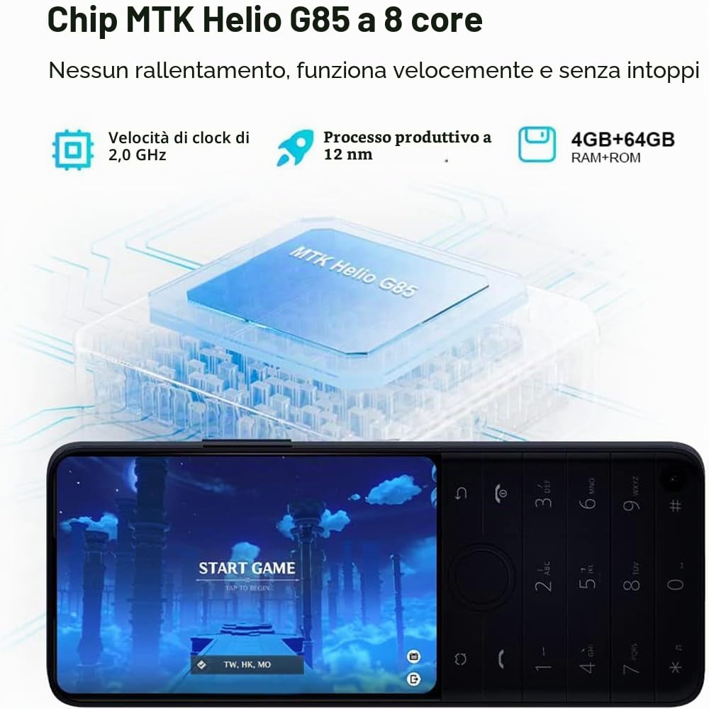 QIN Android 12 Smartphone QinF22Pro 4G Telefono Mobile Sbloccato, 4+64GB/2MP+8MP Fotocamera, Piccolo Telefono Intelligente Nero Basico con Whatsapp per Business, Famiglia